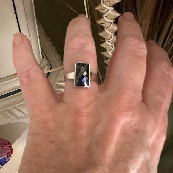 Sterling Silver Black Faceted Simulated Onyx Sterling Silver Ring Size 9 - Picture 3 of 7